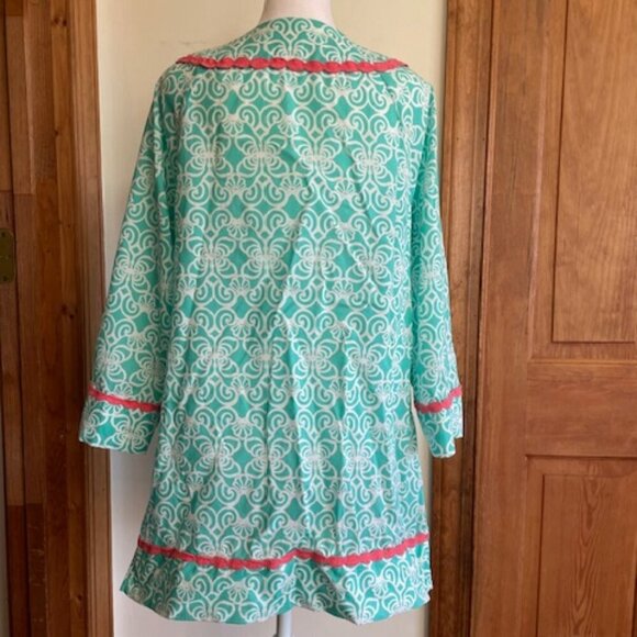 VINEYARD VINES Tunic Dress Geo Torquoise Print Coral Trim V Neck Long Sleeve S - Picture 12 of 17